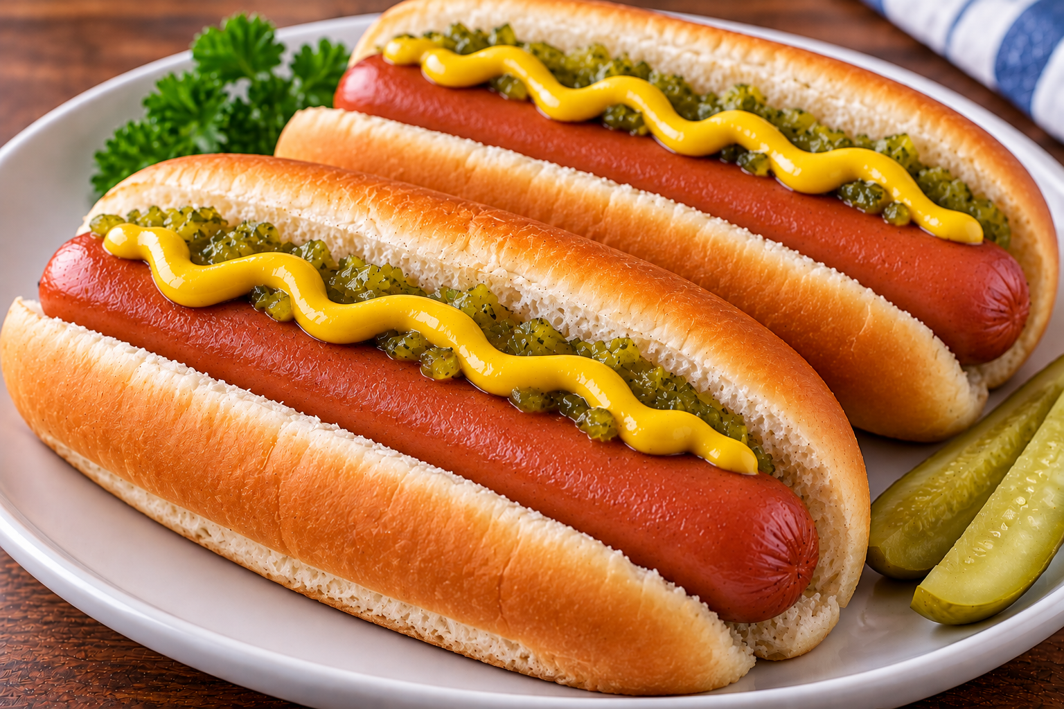 Gourmet Hot Dogs with Relish and Mustard