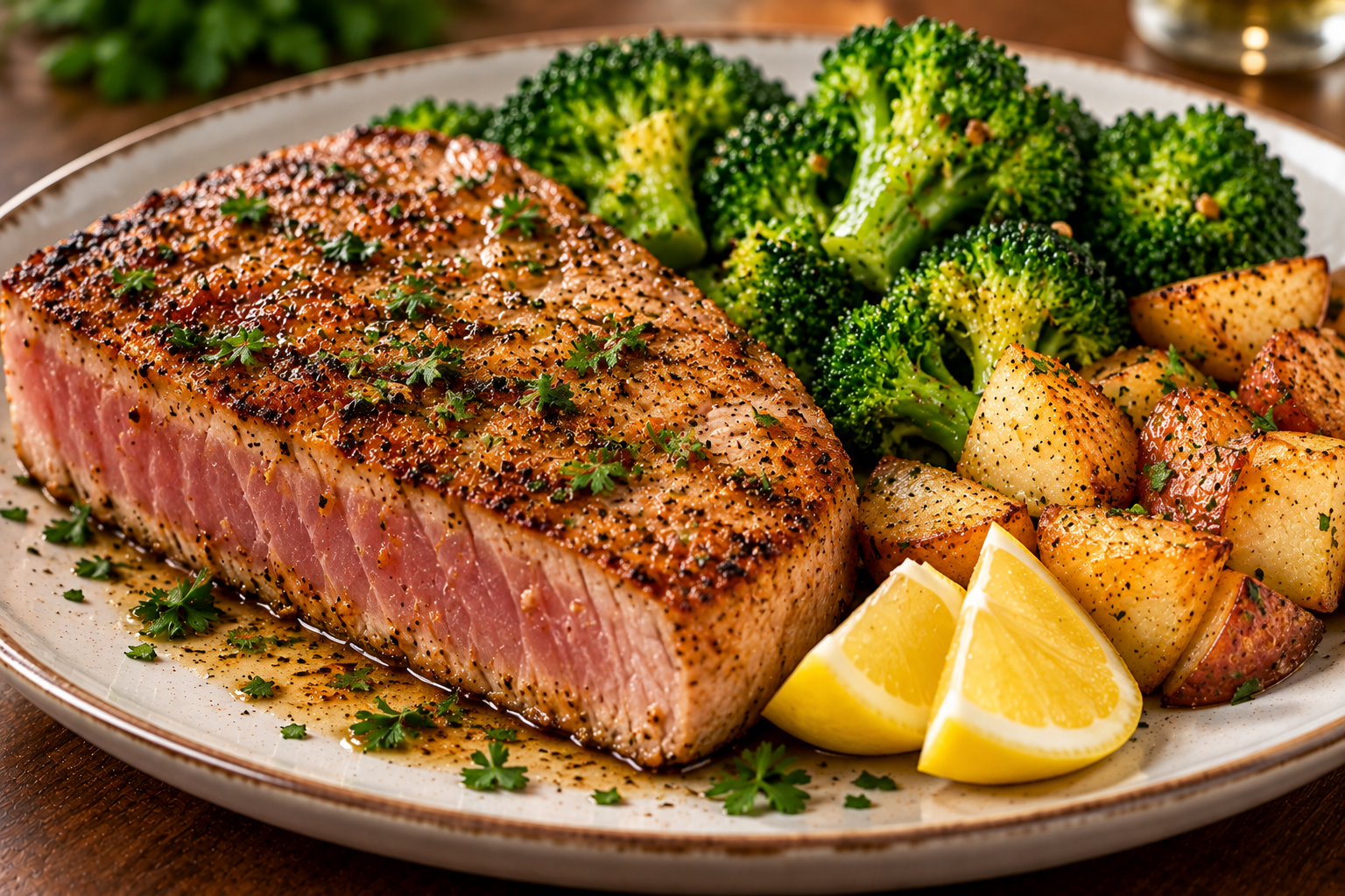 Seared Tuna with Broccoli and Potatoes